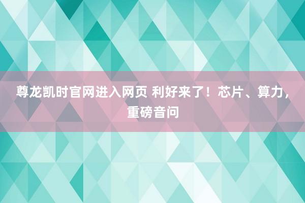 尊龙凯时官网进入网页 利好来了！芯片、算力，重磅音问
