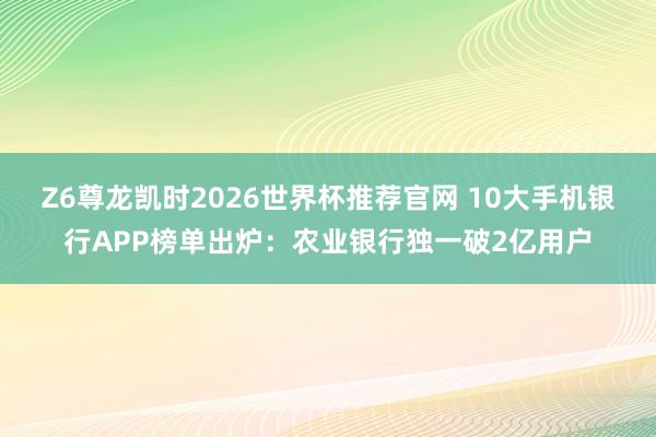 Z6尊龙凯时2026世界杯推荐官网 10大手机银行APP榜单出炉：农业银行独一破2亿用户