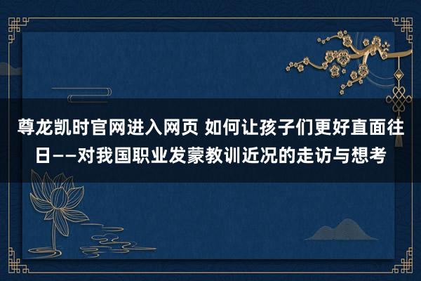 尊龙凯时官网进入网页 如何让孩子们更好直面往日——对我国职业发蒙教训近况的走访与想考
