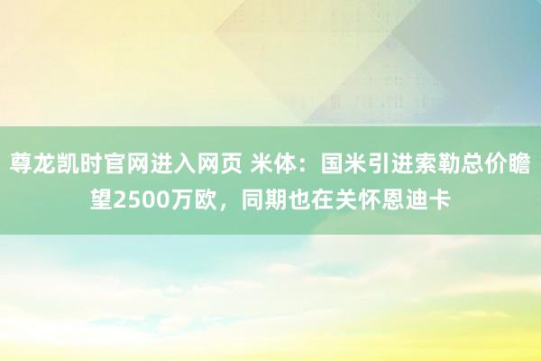 尊龙凯时官网进入网页 米体：国米引进索勒总价瞻望2500万欧，同期也在关怀恩迪卡
