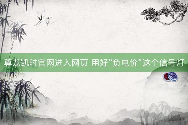 尊龙凯时官网进入网页 用好“负电价”这个信号灯